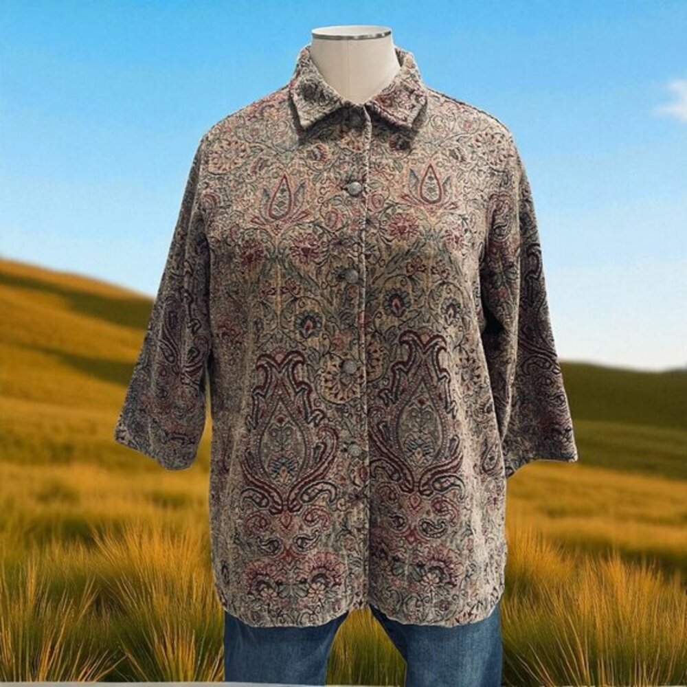 Boho Tapestry Jacket‎ Paisley Button Front Womens Retro Cottagecore Artsy